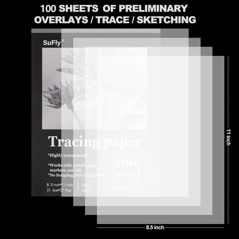 SUNFLY Tracing Paper 8.5x11 inch, 100 Sheets Transparent Vellum Paper for Tracing Pads, 38lb/60gsm Translucent Tracing Paper for Pencil, Marker and Ink，Trace Images, Sketch, Preliminary Drawing, Overlays. - Image 2